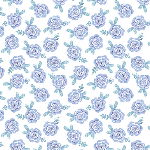 Dreamers - Roses - Blue/White 44" / 45" Fabric Per Yard