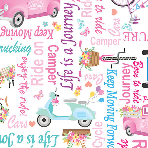 Enjoy the Ride - Ride on Words - White 44" / 45" Fabric Per Yard