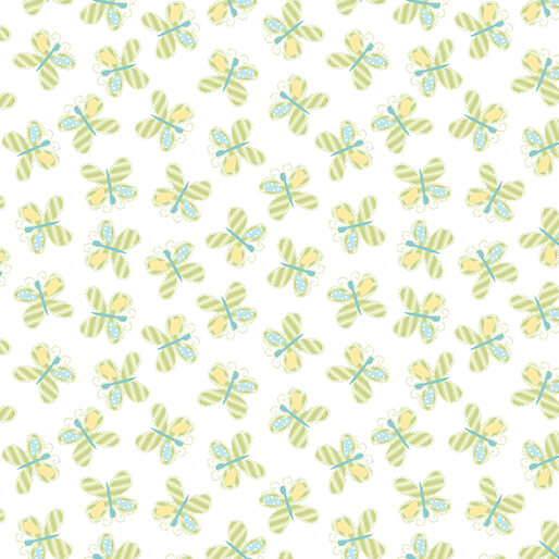 Happy Heart - Butterflies - Lime 44" / 45" Fabric Per Yard