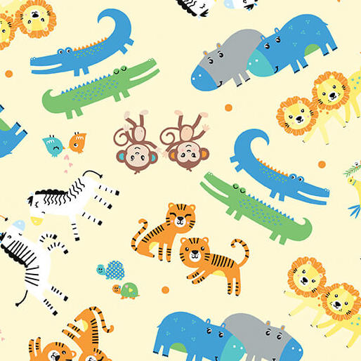Benartex Noah's Journey two by two animals yellow quilting cotton