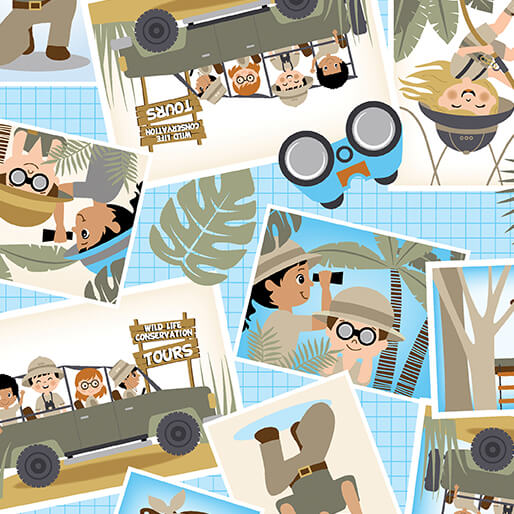 Safari Adventure - Safari Greetings - Sky Blue 44" / 45" Fabric Per Yard