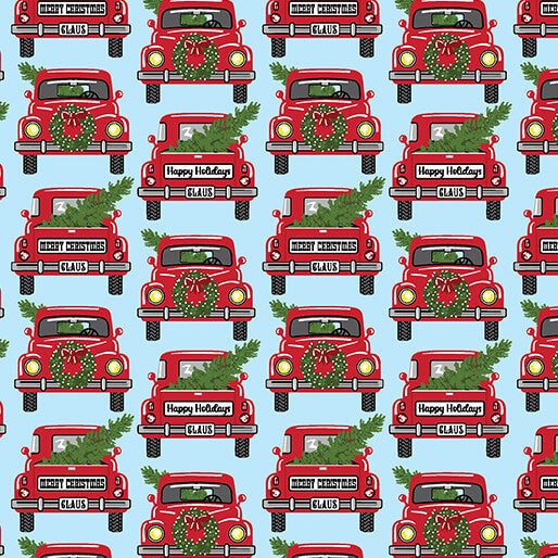 Country Christmas - Jolly Red Trucks - Sky Blue 44" / 45" Fabric Per Yard