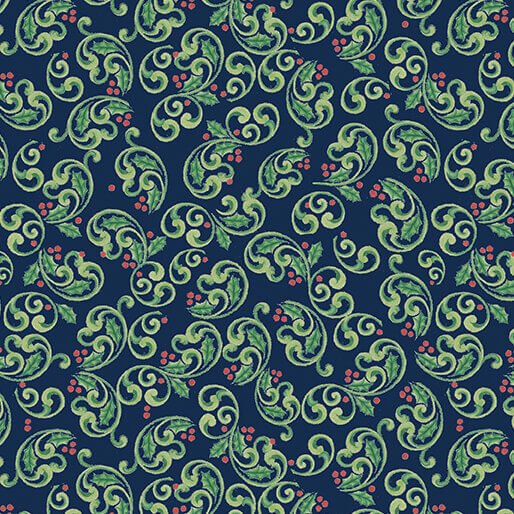 The Night Before Christmas - Berry Scroll - Navy 44" / 45" Fabric Per Yard