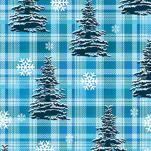 Winter Farm House Plaid - Pine Tree Plaid - Light Blue 44" / 45" Fabric Per Yard