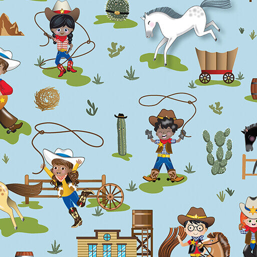 Lil' Buckaroos - Lil' Rodeo - Blue 44" / 45" Fabric Per Yard