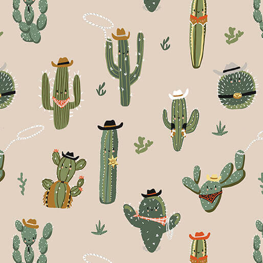 Lil' Buckaroos - Wild West Cactus - Tan 44" / 45" Fabric Per Yard