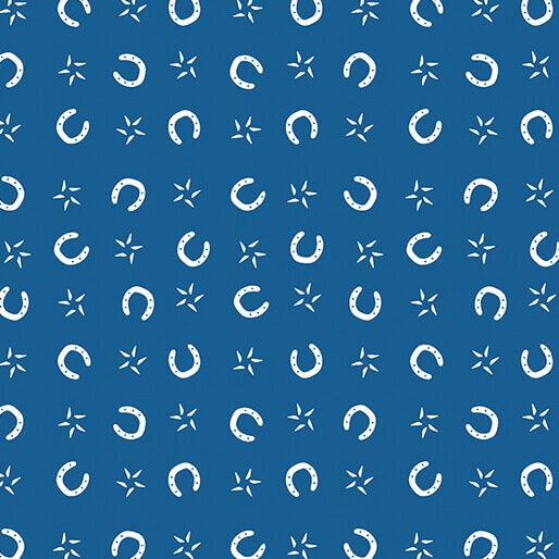 Lil' Buckaroos - Lil' Horseshoes - Denim Blue 44" / 45" Fabric Per Yard