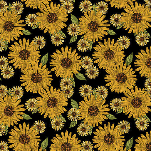 Pumpkin and Spice - Sunflower and Spice - Black 44" / 45" Fabric Per Yard