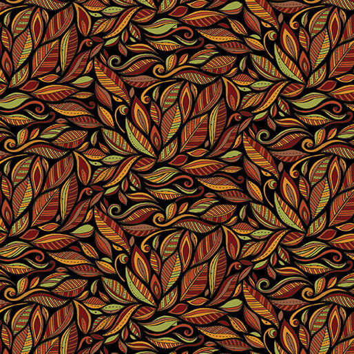 Pumpkin and Spice - Spice Swirl - Black 44" / 45" Fabric Per Yard
