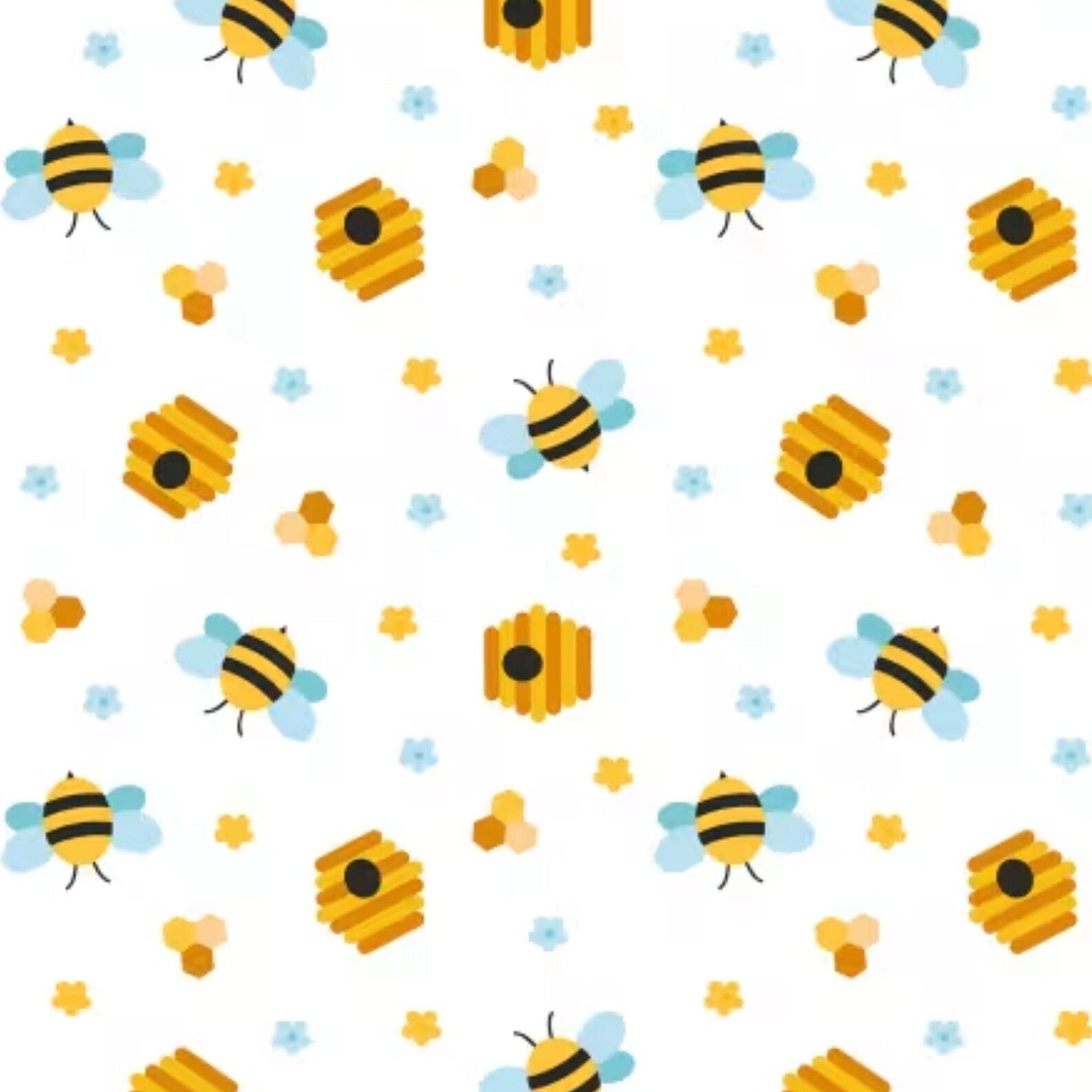 Potpourri of Novelty Bees & Beehive Party White Cotton 44"/45" Fabric Per Yard