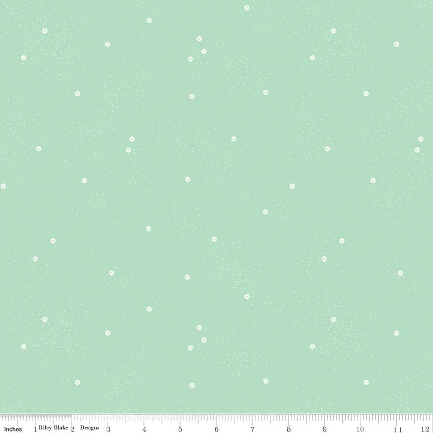 Dainty Daisy Mint Cotton Wideback Fabric per yard Riley Blake Designs