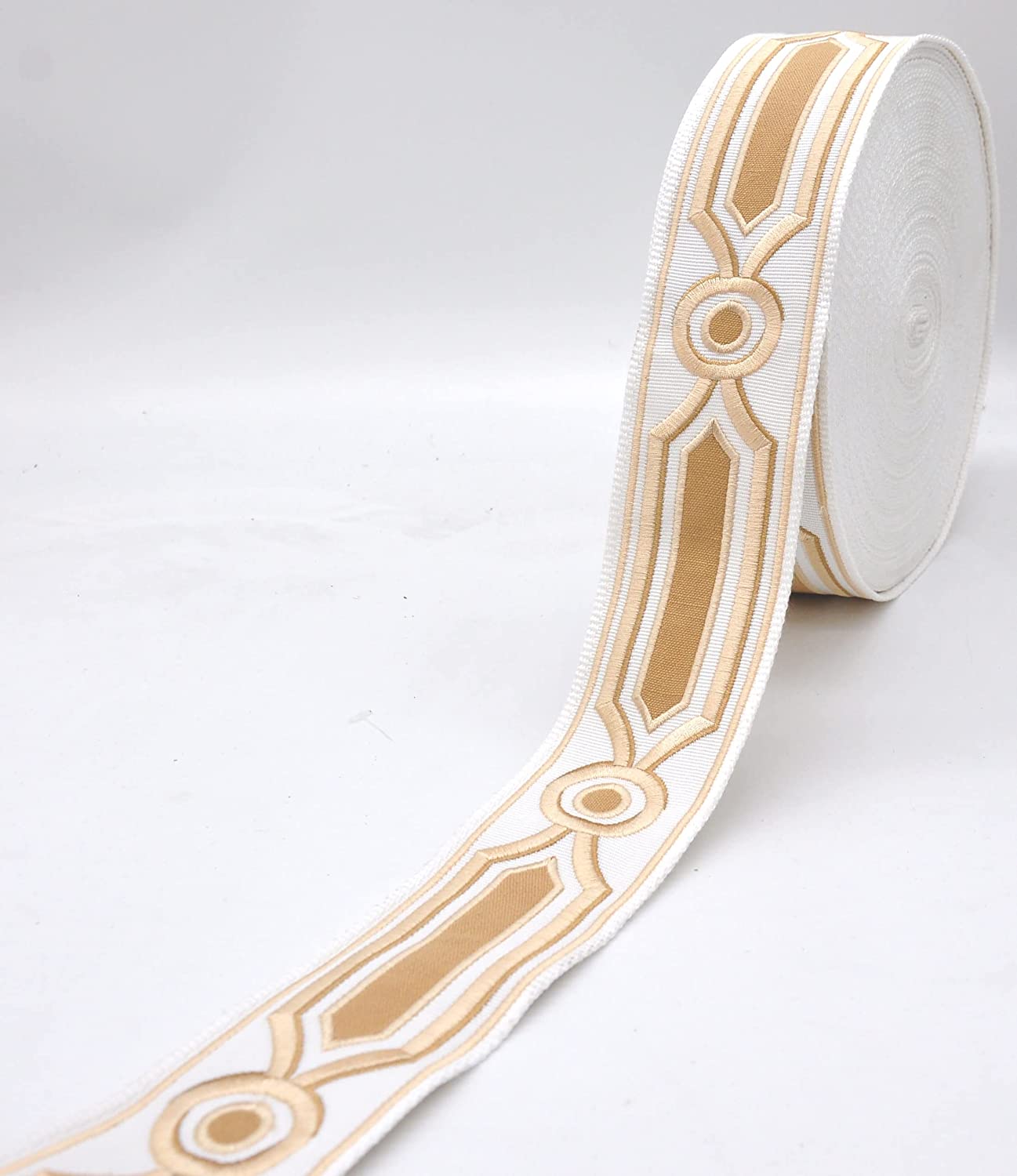 Decorative Chenille Trim Tape - 2 1/4" Width (23-30 Yard Roll) - BR-7345-16 White/Gold