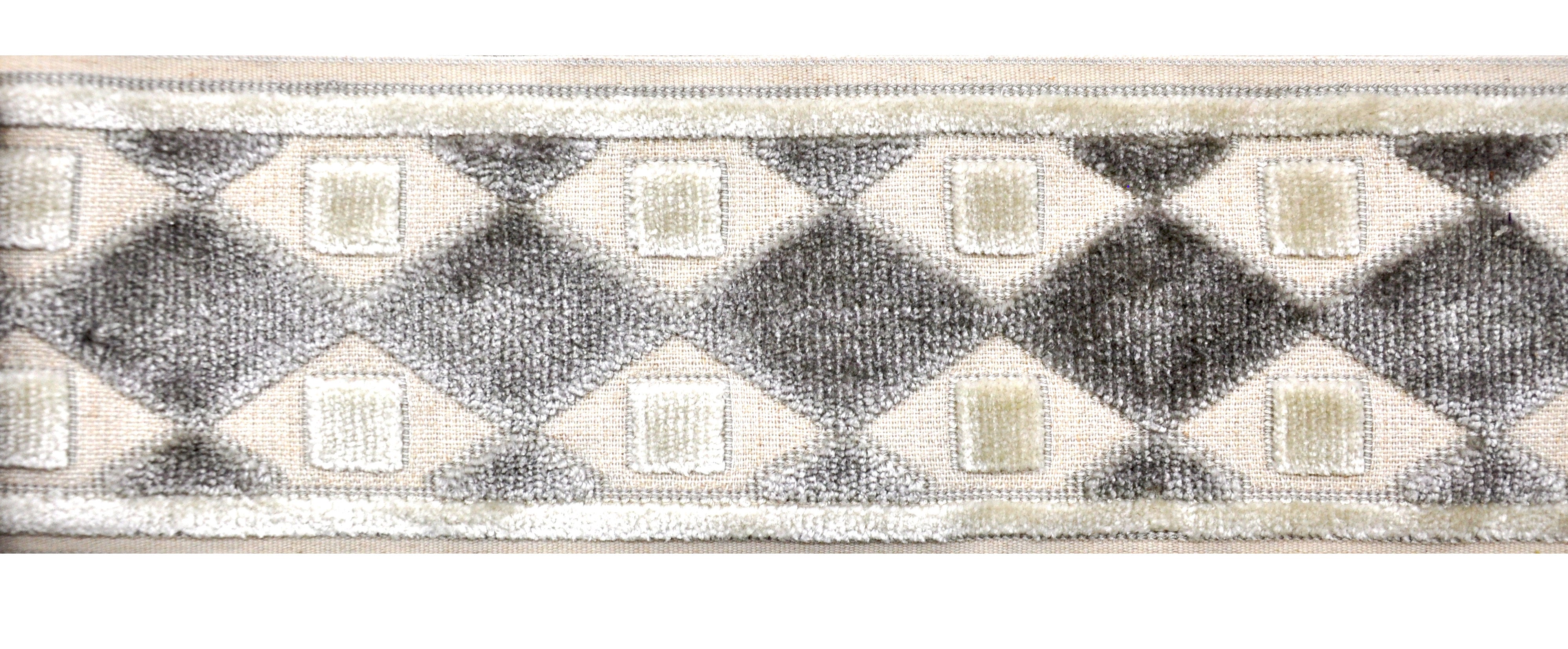 Decorative Chenille Trim Tape - 3 1/2" Wide (25 Yard Roll) - BR-7539-11/24 Grey and Ivory