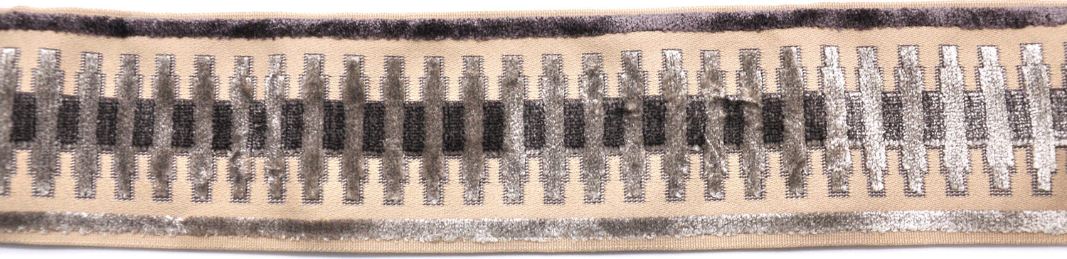 Decorative Chenille Trim Tape - 3 1/2" Width (25 Yard Roll) - BR-7522-94/11 Grey/Taupe