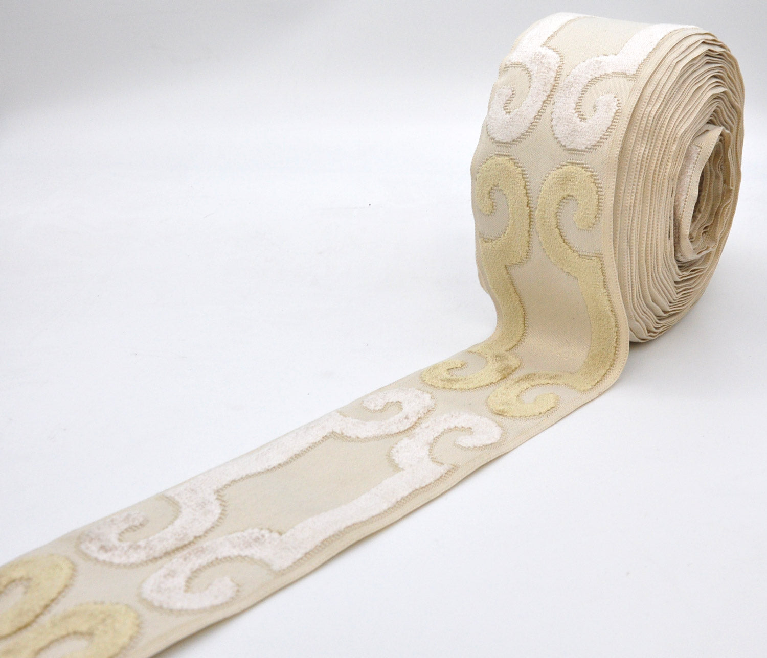 Decorative Chenille Trim Tape - 3 1/2" Width (25 Yard Roll) - BR-7523-82/11 Beige/Taupe