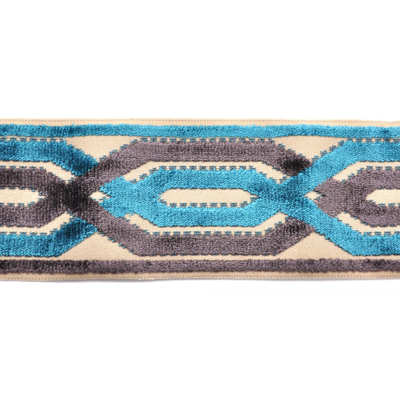 Decorative Chenille Trim Tape - 3 1/2" Width (25 Yard Roll) - BR-7524-23/49 Turquoise/Dark Grey
