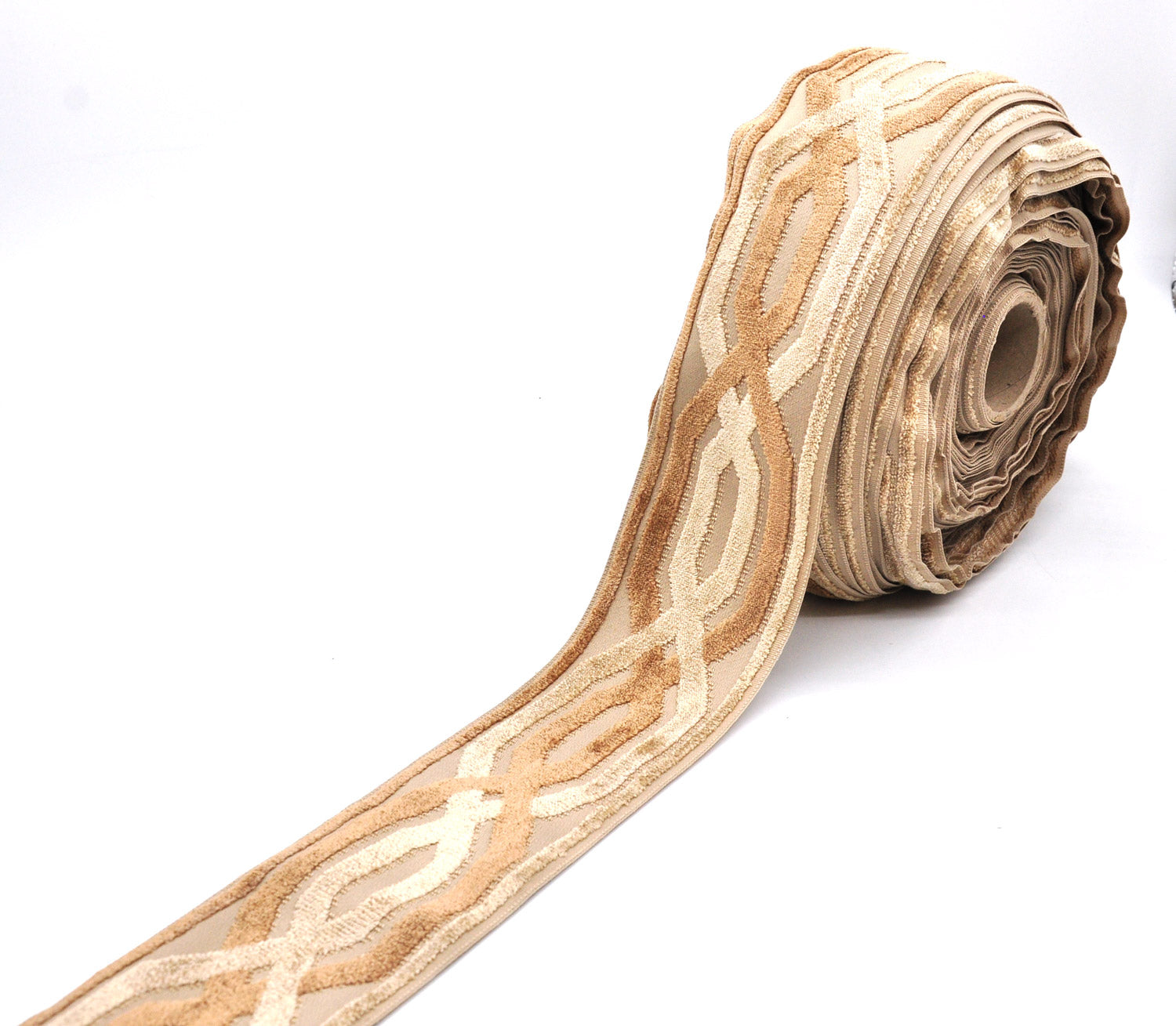 Decorative Chenille Trim Tape - 3 1/2" Width (25 Yard Roll) - BR-7524-28/16 Beige/Taupe