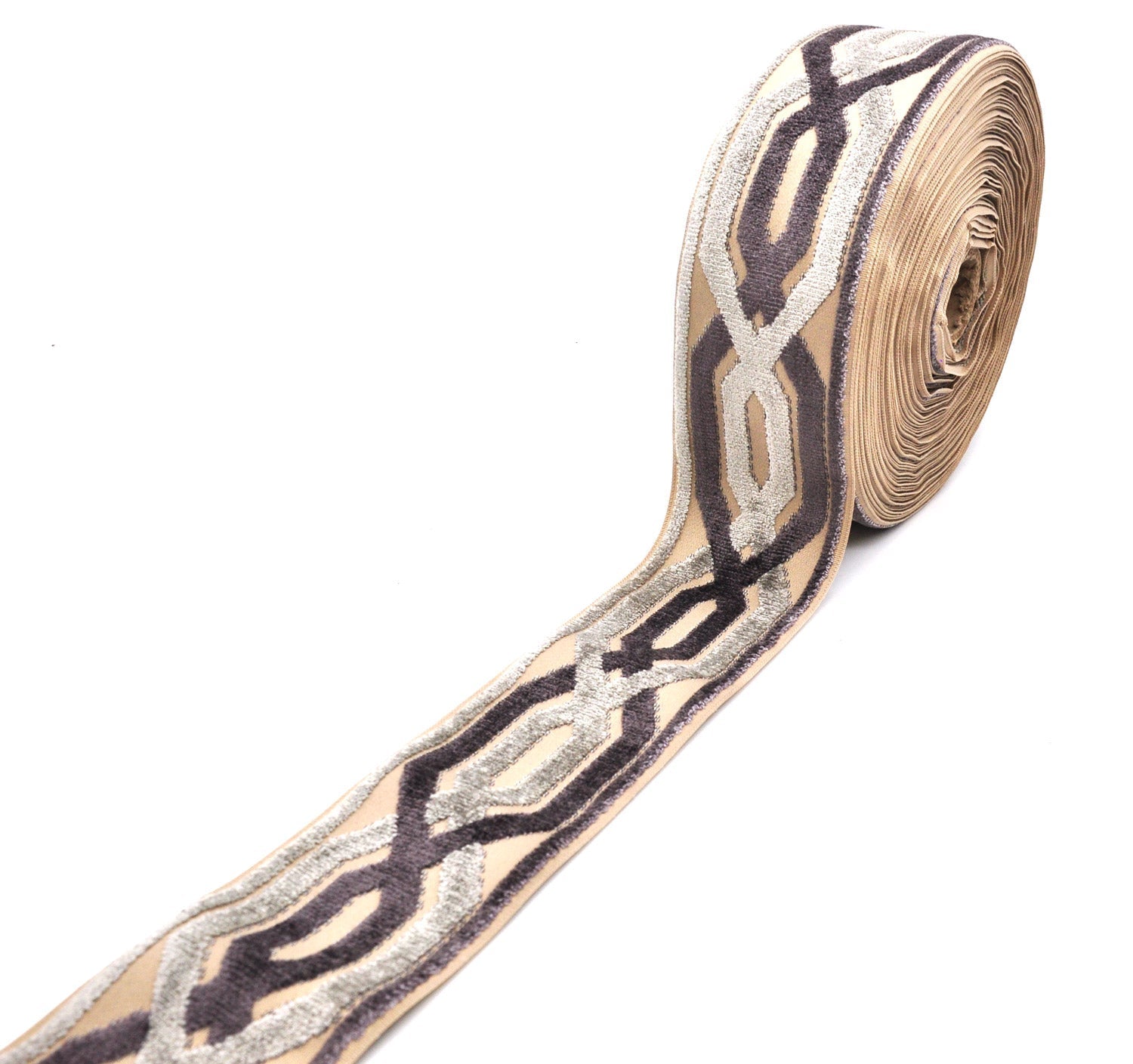 Decorative Chenille Trim Tape - 3 1/2" Width (25 Yard Roll) - BR-7524-49/11 Brown/Ivory