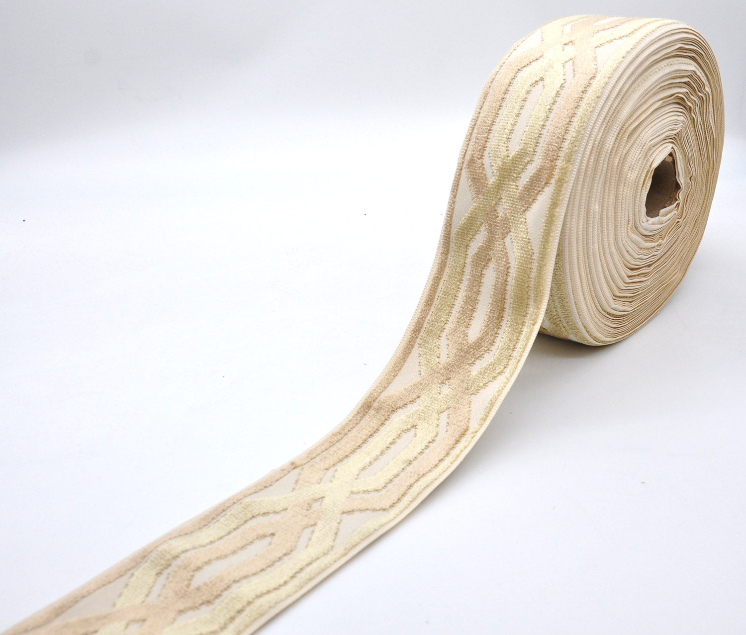 Decorative Chenille Trim Tape - 3 1/2" Width (25 Yard Roll) - BR-7524-82/11 Beige/Sand