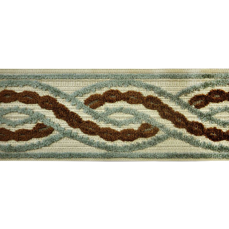 Decorative Chenille Trim Tape - 3 1/2" Width (25 Yard Roll) - BR-7525-03/06 Light Blue/Brown