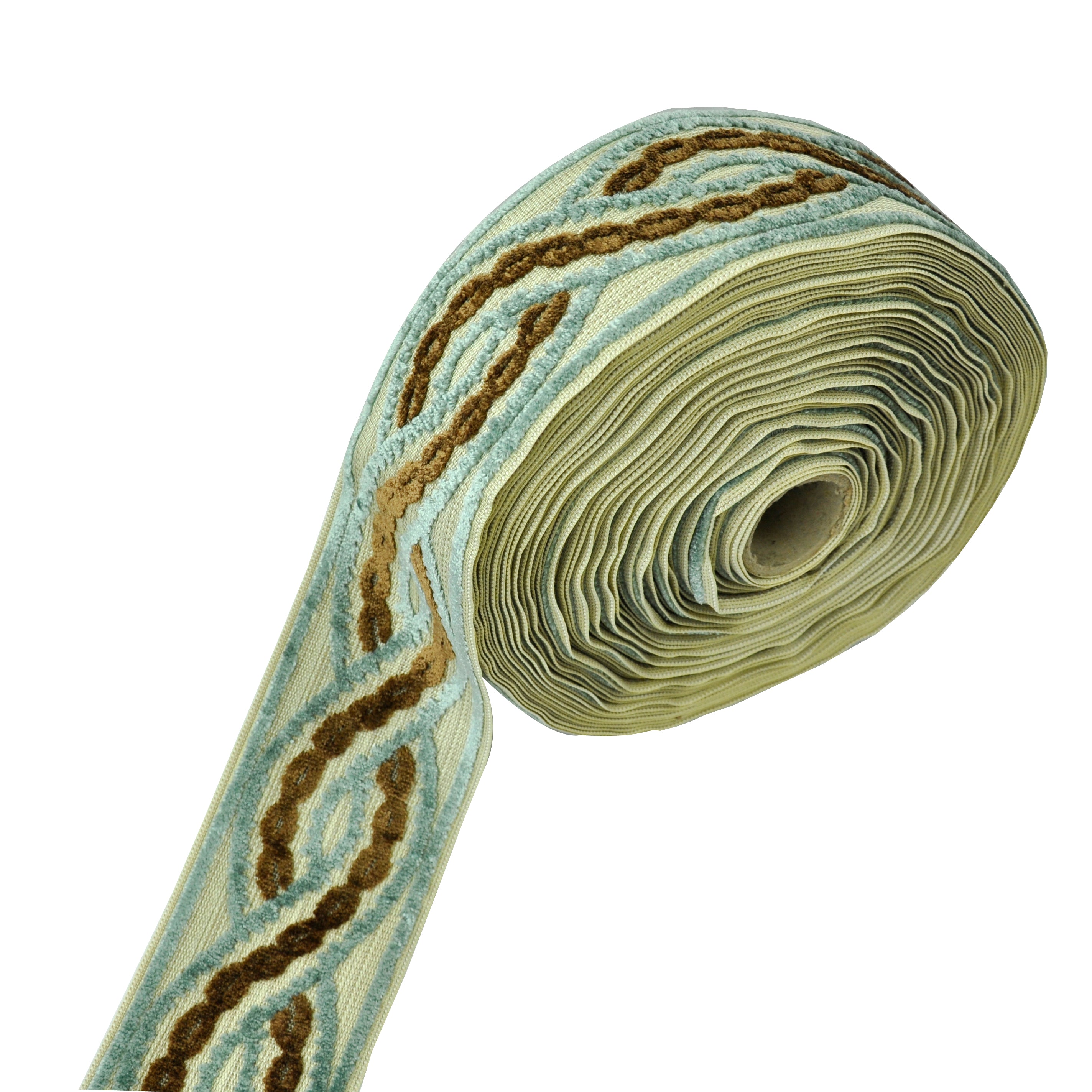 Decorative Chenille Trim Tape - 3 1/2" Width (25 Yard Roll) - BR-7525-03/06 Light Blue/Brown