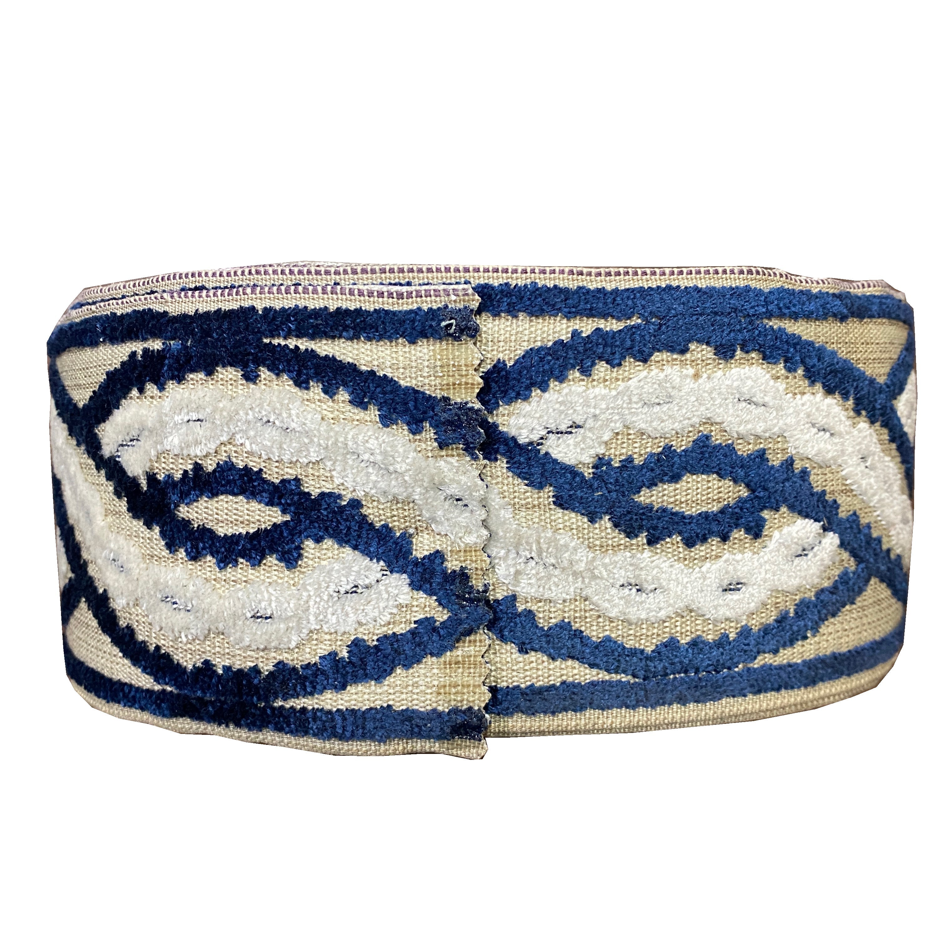 Decorative Chenille Trim Tape - 3 1/2" Width (25 Yard Roll) - BR-7525-05/24 Navy Blue/Beige