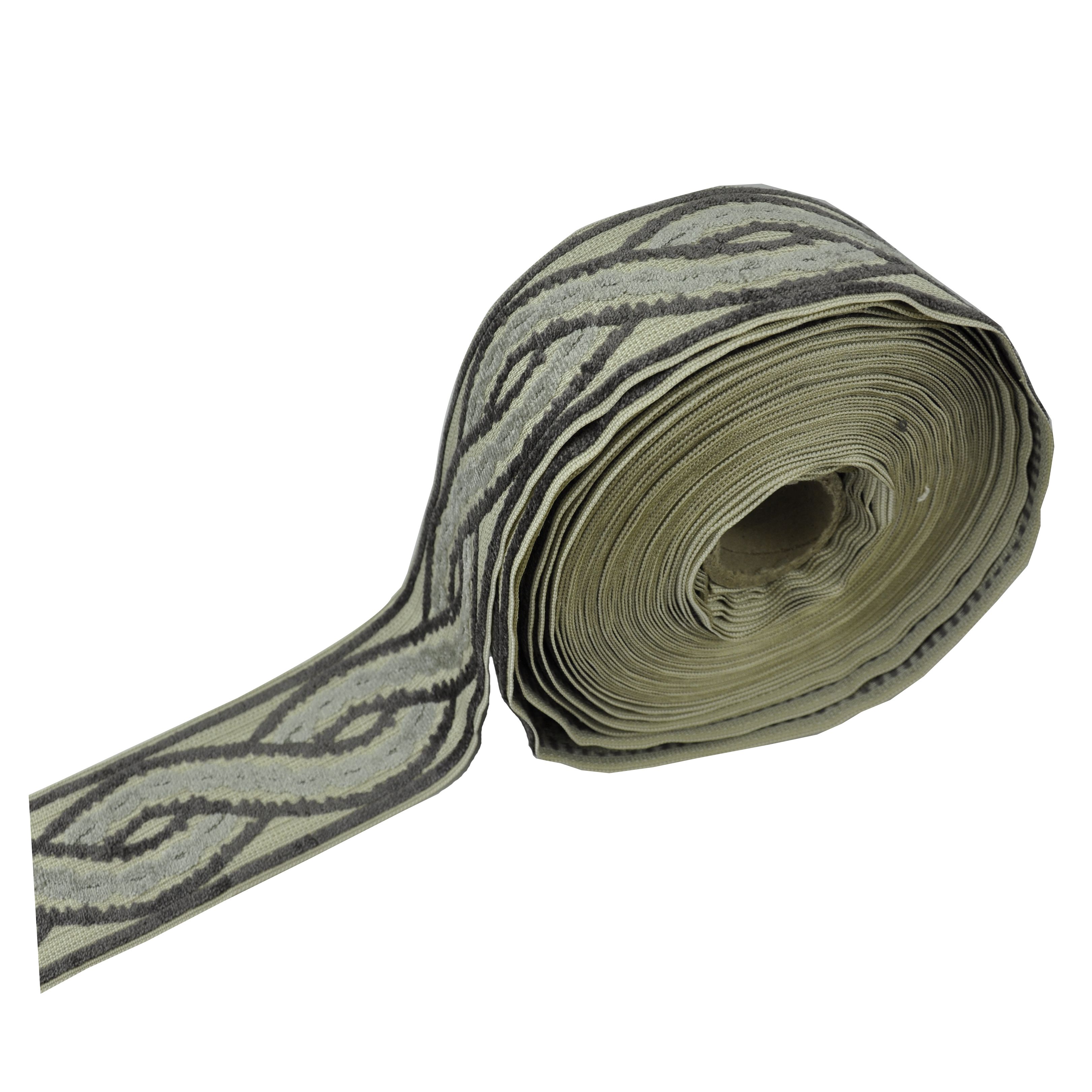 Decorative Chenille Trim Tape - 3 1/2" Width (25 Yard Roll) - BR-7525-49/11 Grey/Taupe