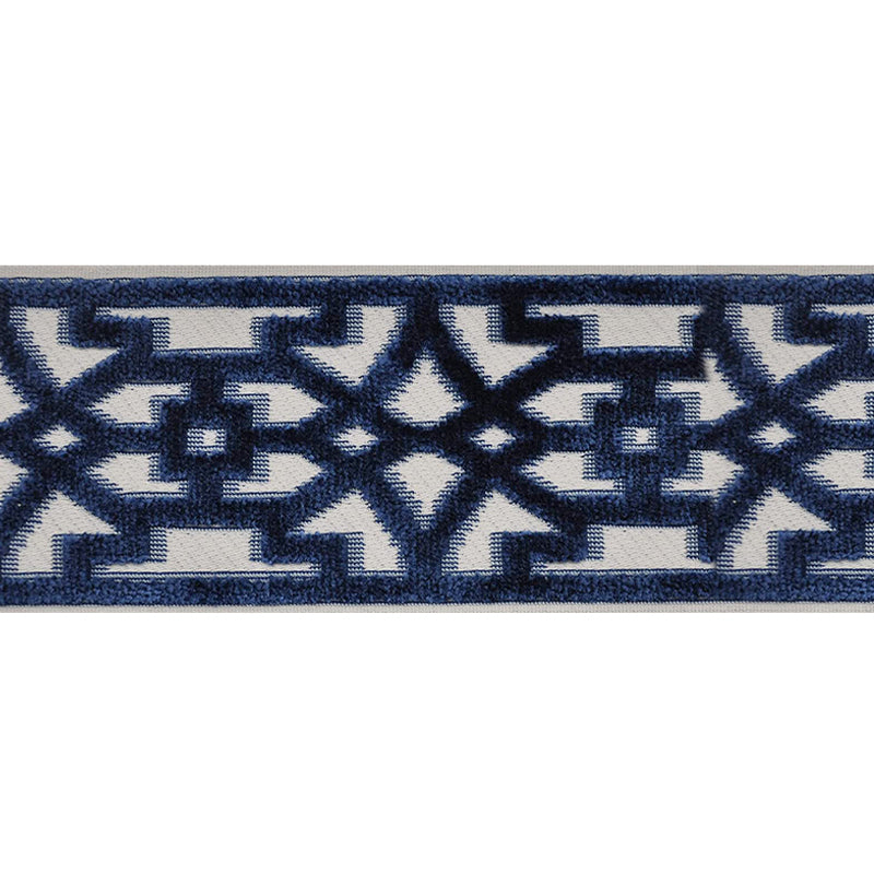 Decorative Chenille Trim Tape - 3 1/2" Width (25 Yard Roll) - BR-7531-05 Navy Blue/Ivory