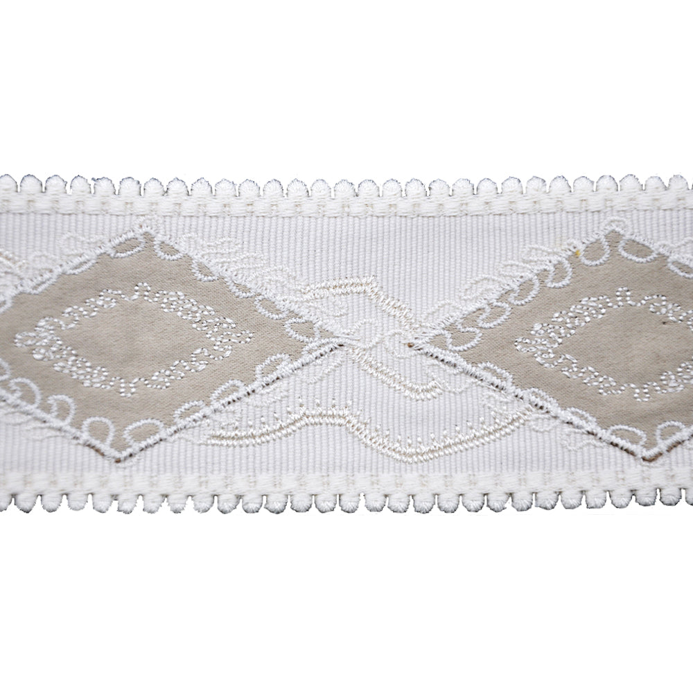 Decorative Woven Trim Tape - 2 3/8" Width (25 Yard Roll) - BR-7592-24 Diamond Ivory