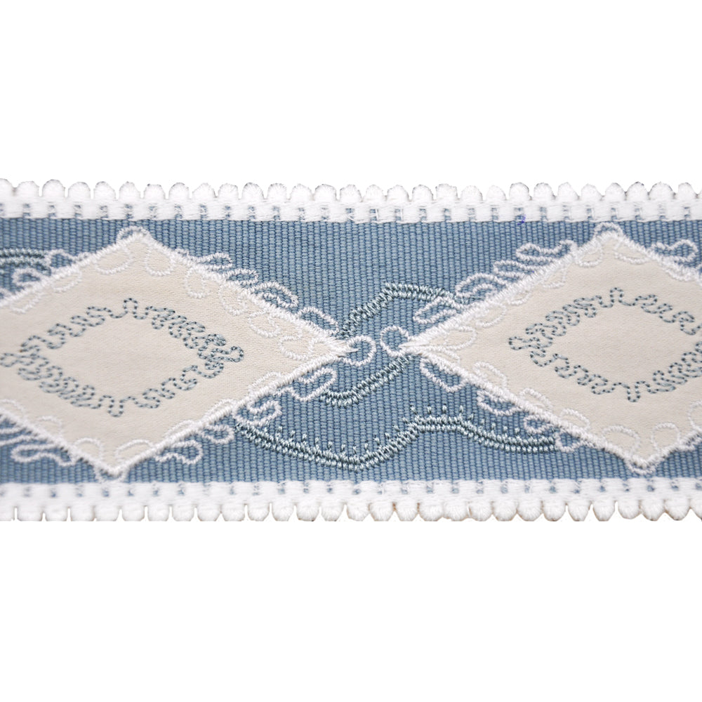 Decorative Woven Trim Tape - 2 3/8" Width (25 Yard Roll) - BR-7592-WB Diamond Blue