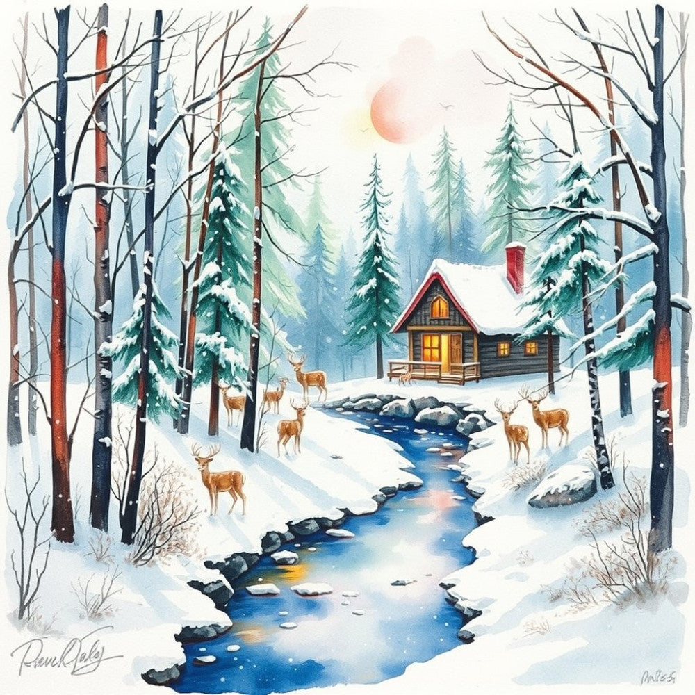 Deer by River Fabric Panel 1