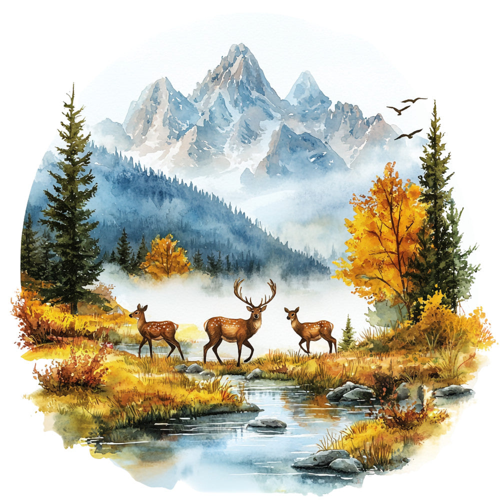 Deer in Nature Fabric Panel 17 QuiltingFabricPanels