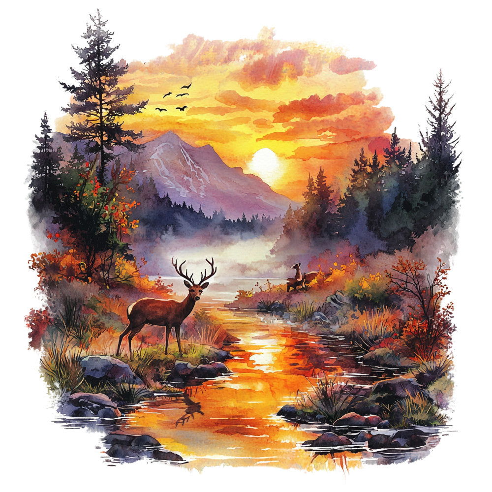 Deer in Nature Fabric Panel 23 QuiltingFabricPanels
