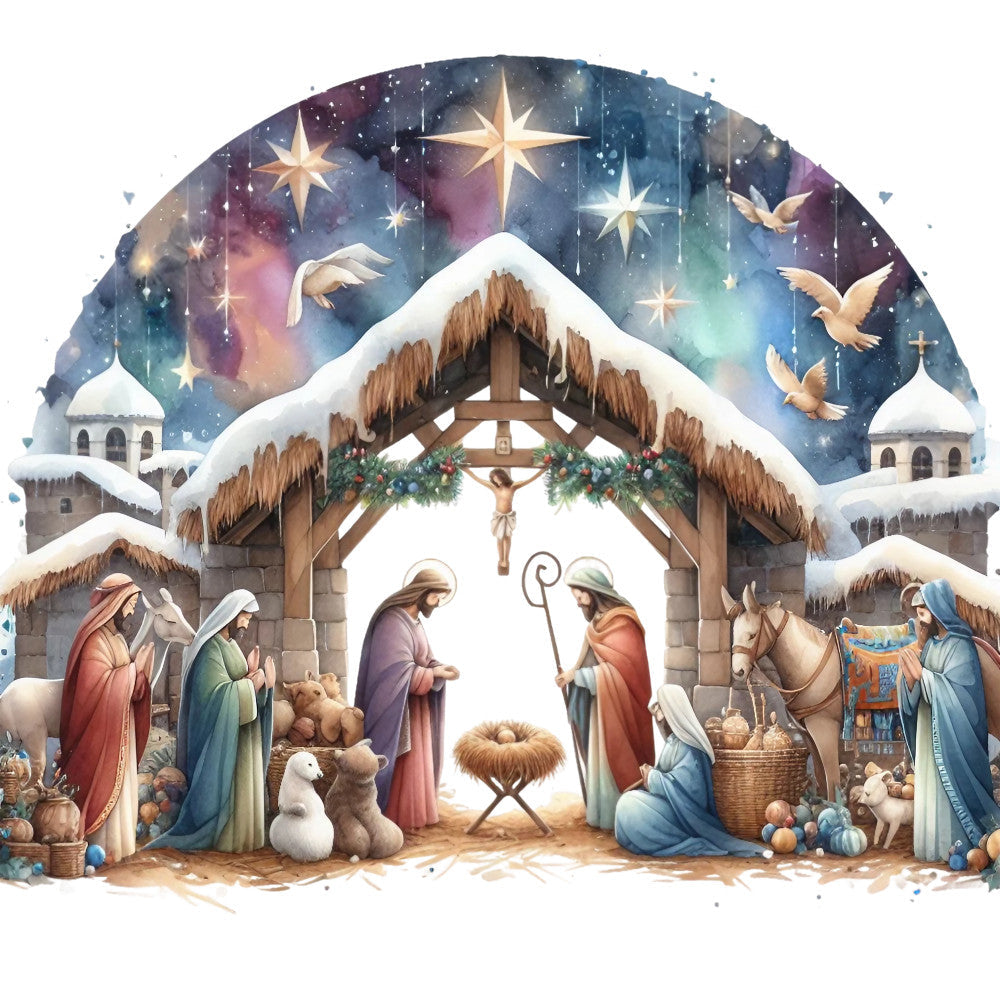 Detailed Christmas Nativity Scene Fabric Panel 20 - Linda's Electric