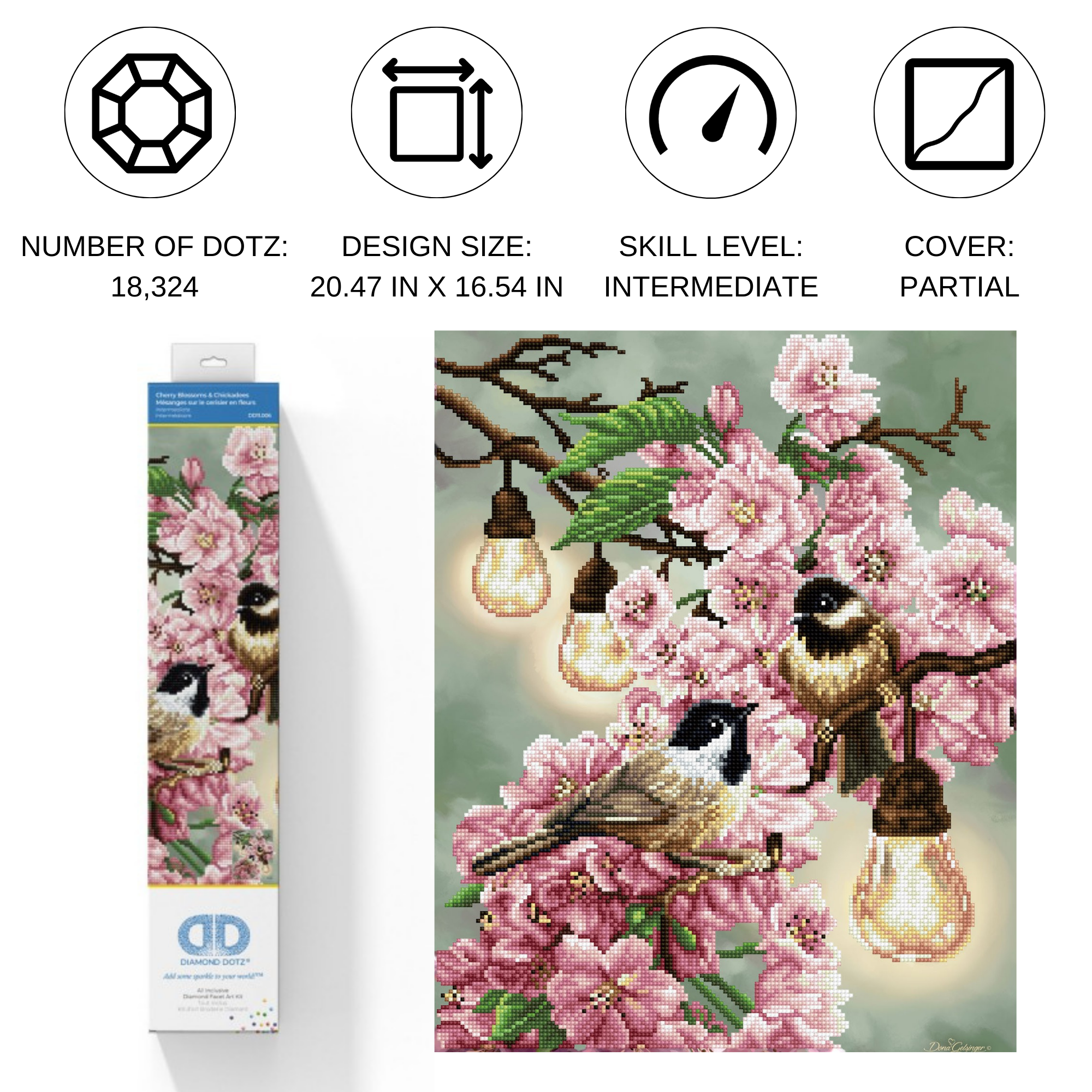 Diamond Dotz Cherry Blossoms & Chickadees - 16.5" x 20.5"