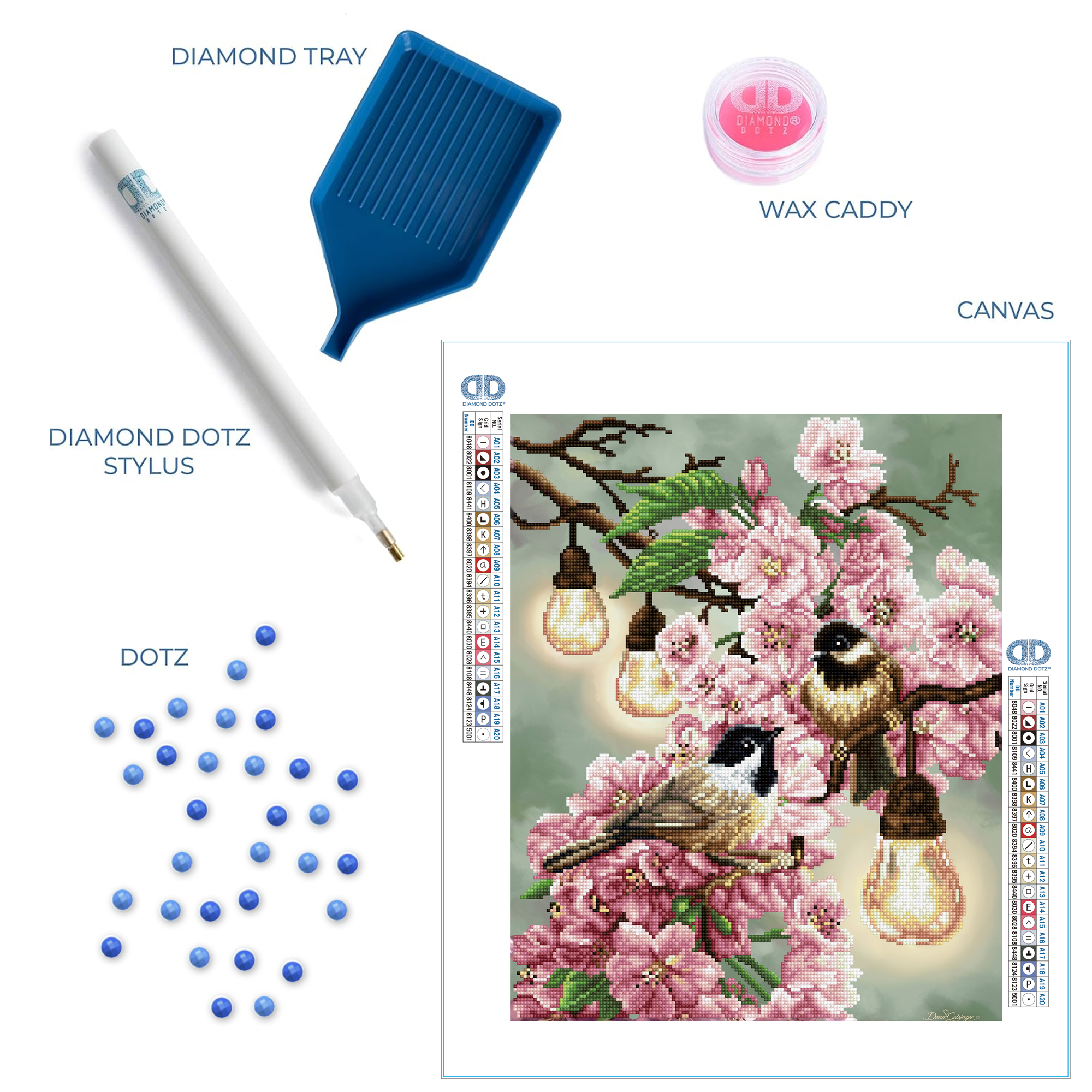 Diamond Dotz Cherry Blossoms & Chickadees - 16.5" x 20.5"