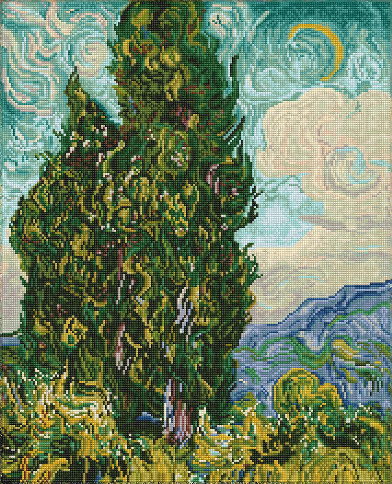 Diamond Dotz Cypresses (apres Van Gogh) - 19.9" x 24.6"