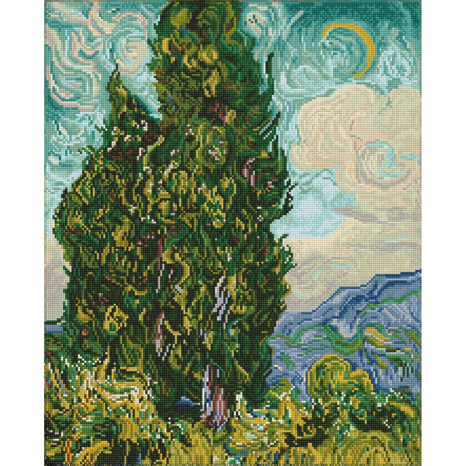 Diamond Dotz Cypresses (apres Van Gogh) - 19.9" x 24.6"