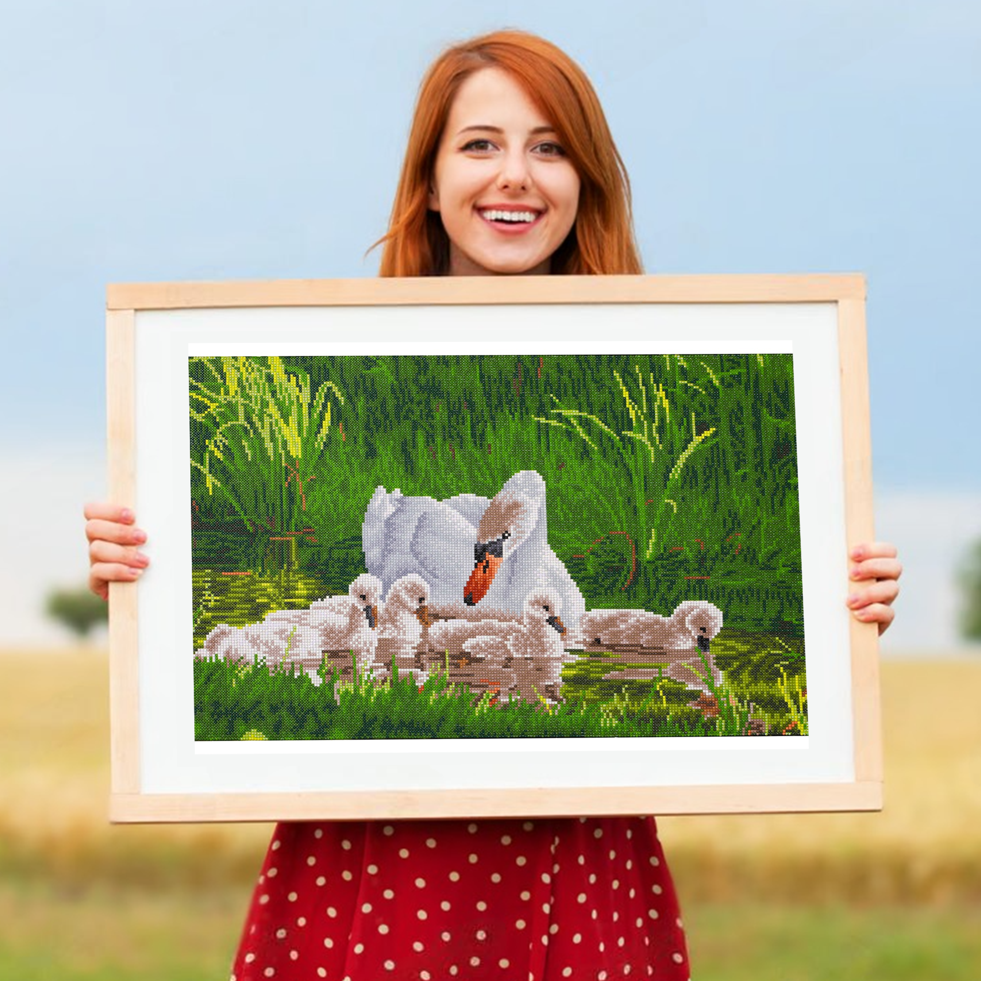 Diamond Dotz Mother Swan & Signets - 24.4" x 16.1"