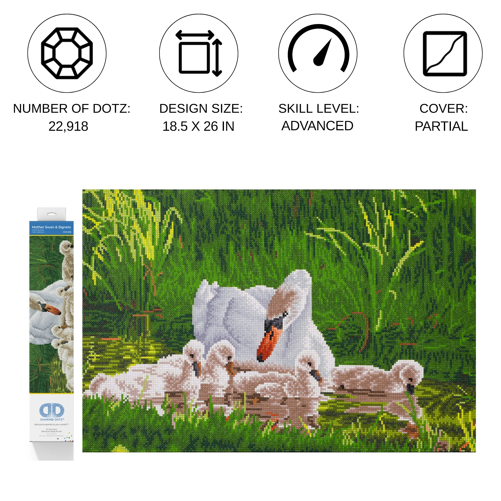 Diamond Dotz Mother Swan & Signets - 24.4" x 16.1"