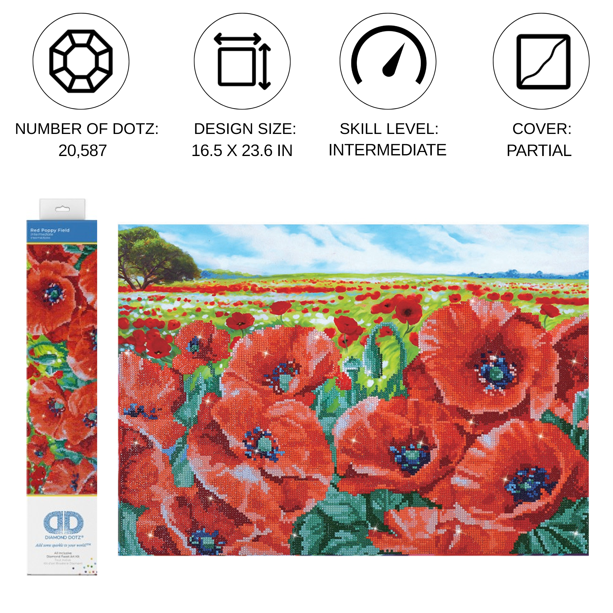 Diamond Dotz Red Poppy Field - 23.6" x 16.5"