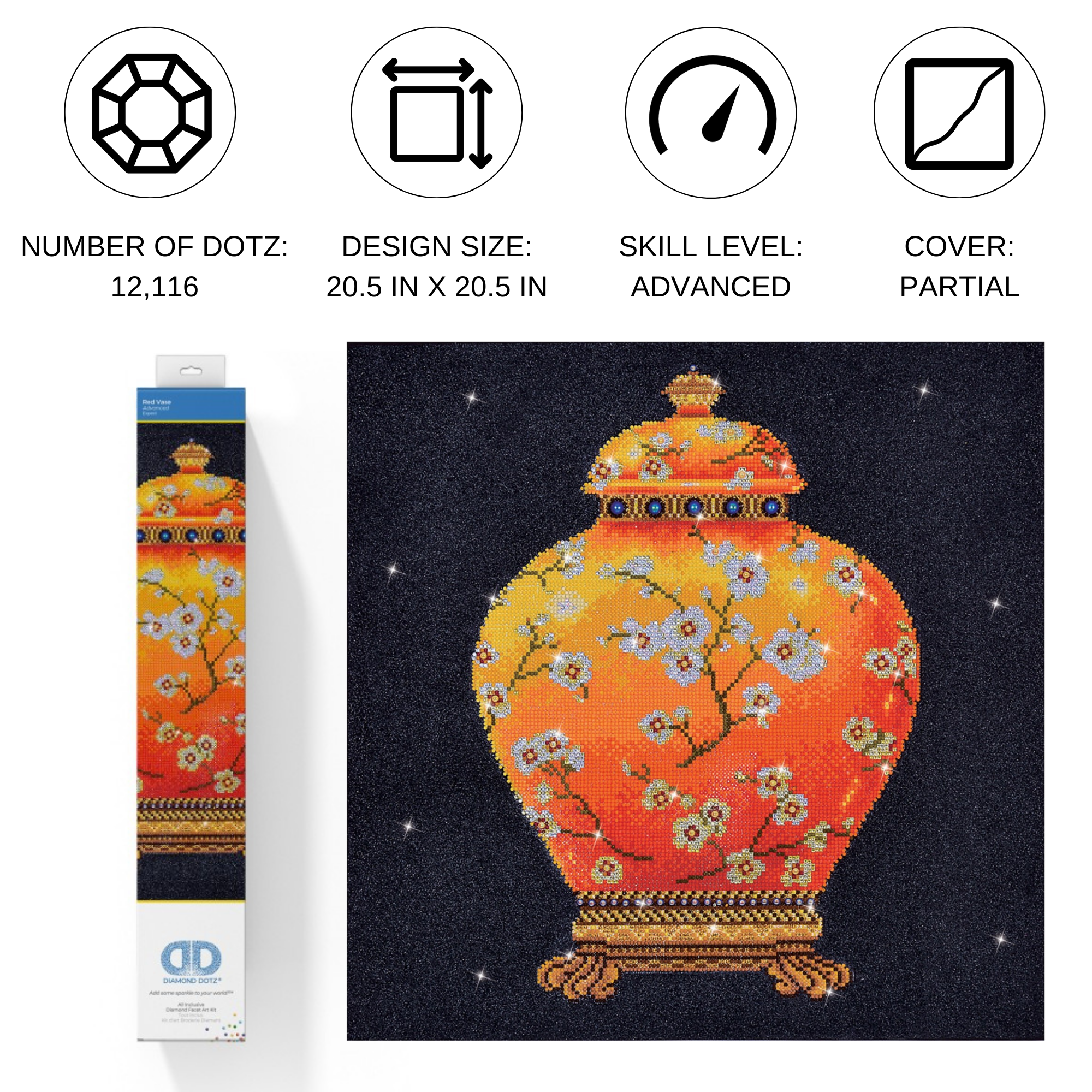 Diamond Dotz Red Vase - 20.5" x 20.5"