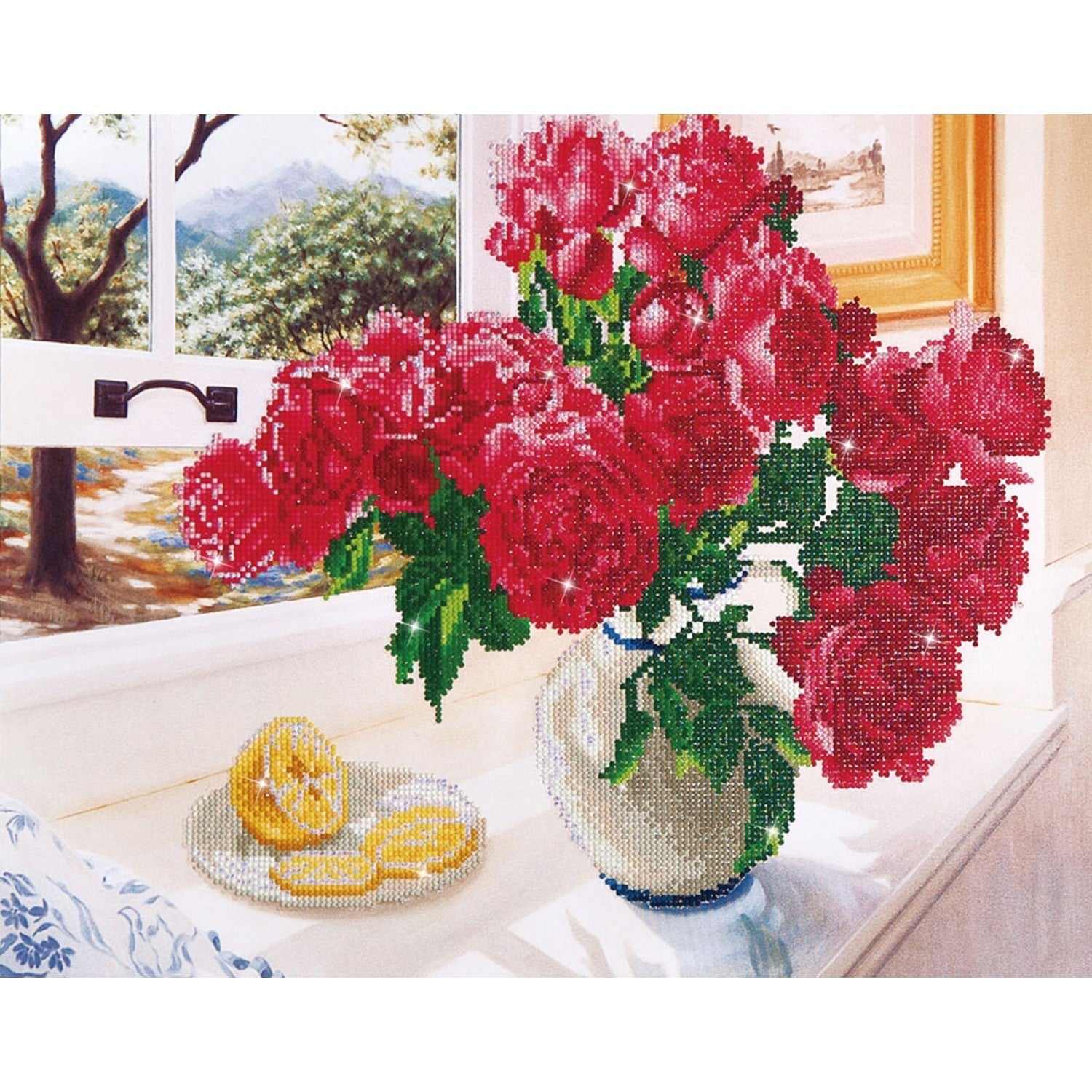 Diamond Dotz Roses by the Window - 22.4" x 19.3"