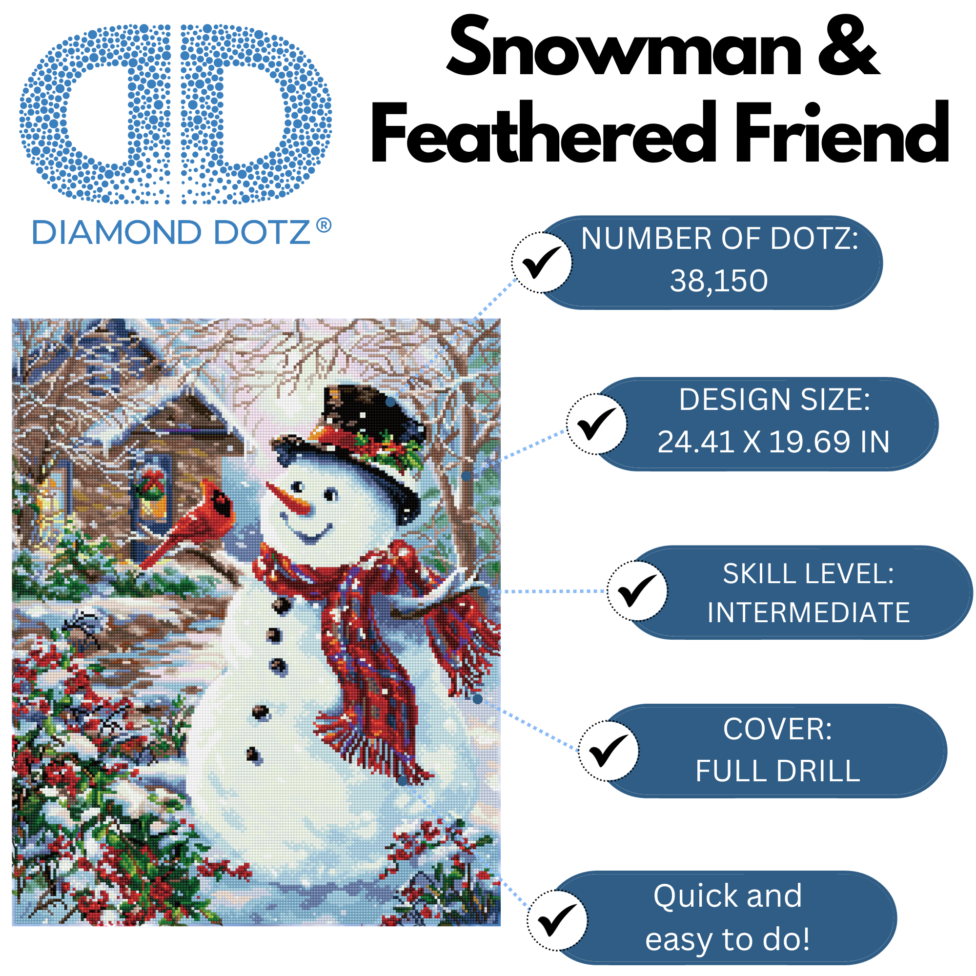 Diamond Dotz Snowman & Feathered Friend - 19.7" x 24.4"