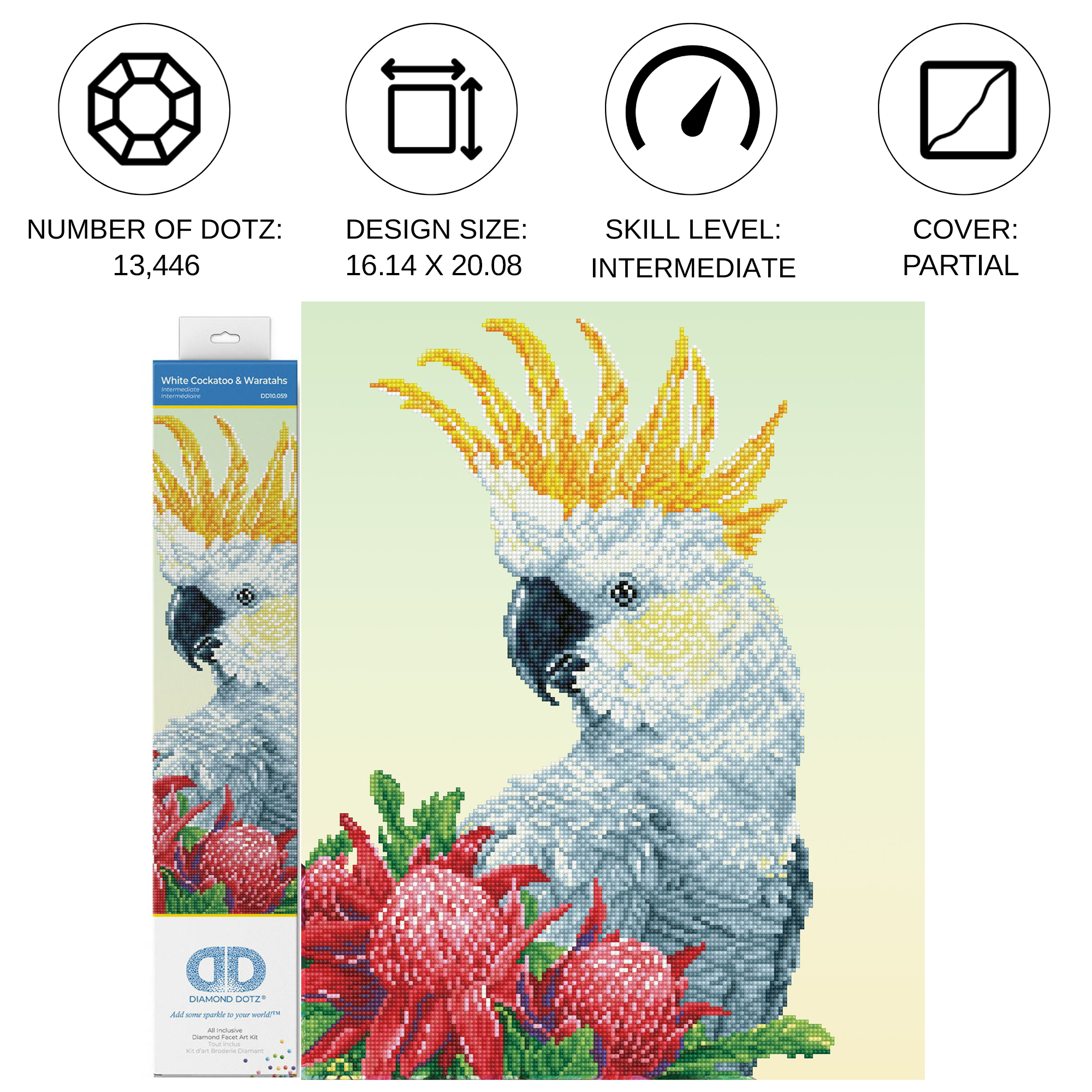 Diamond Dotz White Cockatoo & Waratahs - 16.1" x 20.1"