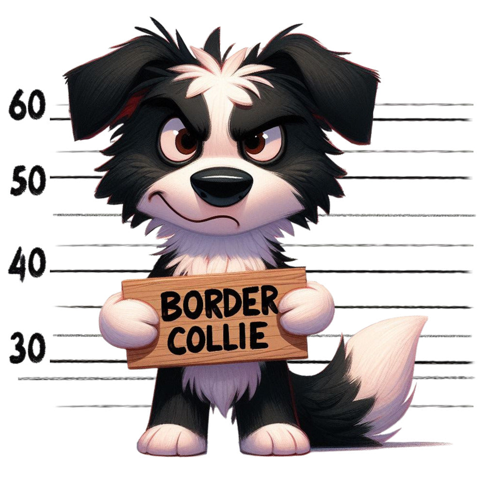 Doggie Mugshots Border Collie Fabric Panel