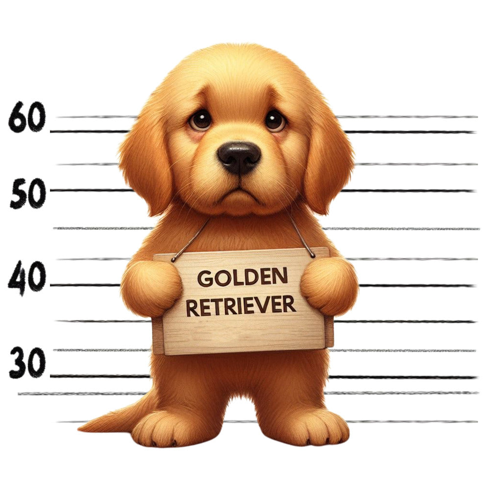 Doggie Mugshots Golden Retriever Fabric Panel QuiltingFabricPanels