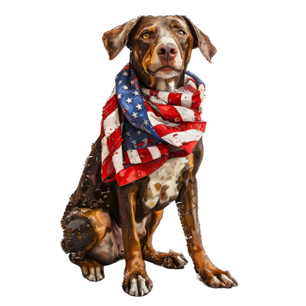 Dogs with American Flag Fabric Panel 15 QuiltingFabricPanels