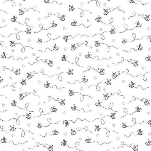 Doodle Baby Flannel Baby Bee cotton flannel fabric in white by Benartex, bee print flannel, sold by the yard