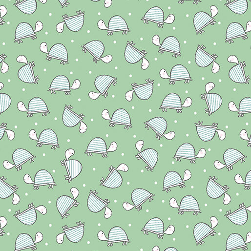 Benartex Doodle Baby Flannel turtle love mint cotton flannel by the yard